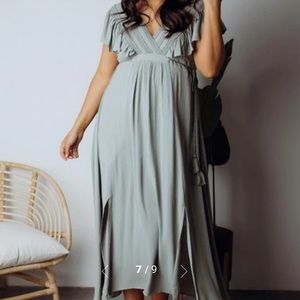 Baltic Born Jennifer Deep V dress in sage. Bump friendly